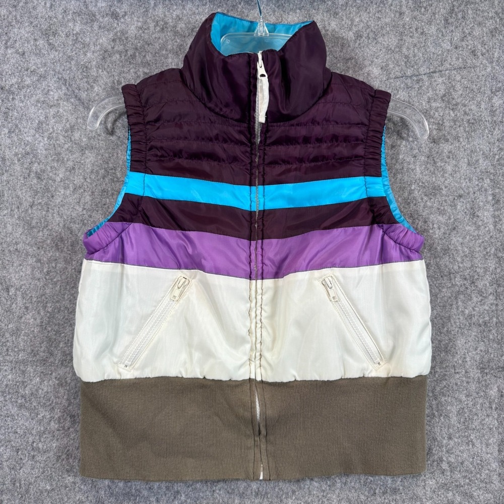 Y2K OP Puffer Vest Womens Med 7/9 Juniors Vtg Ocean Pacific Weather Retro Stripe